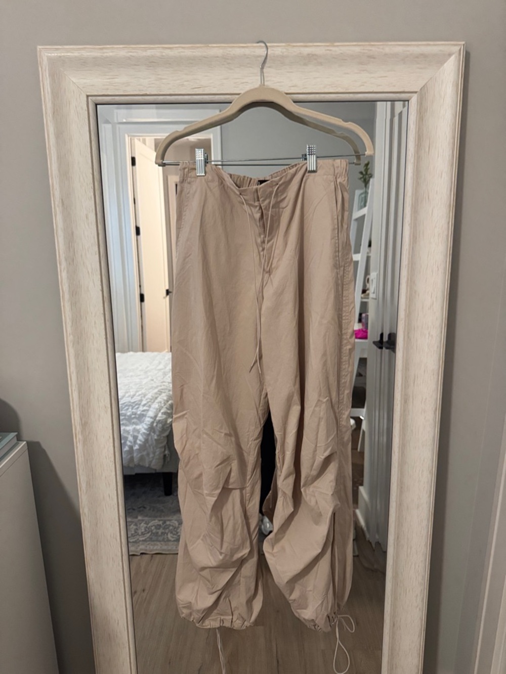Zara Beige Drawstring Track/parachute Pants